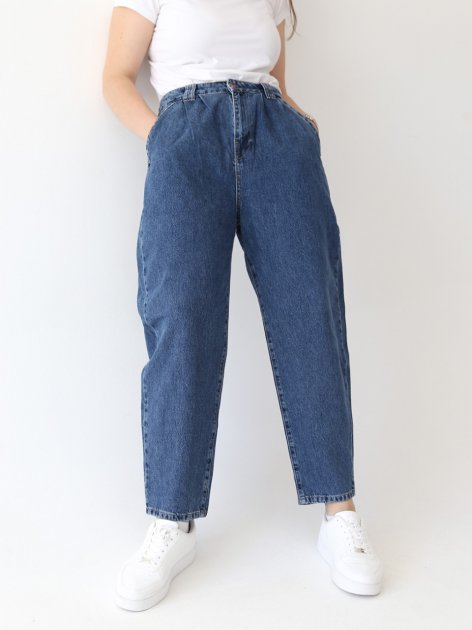 Women's jeans blue boiled slouch wide with pinches